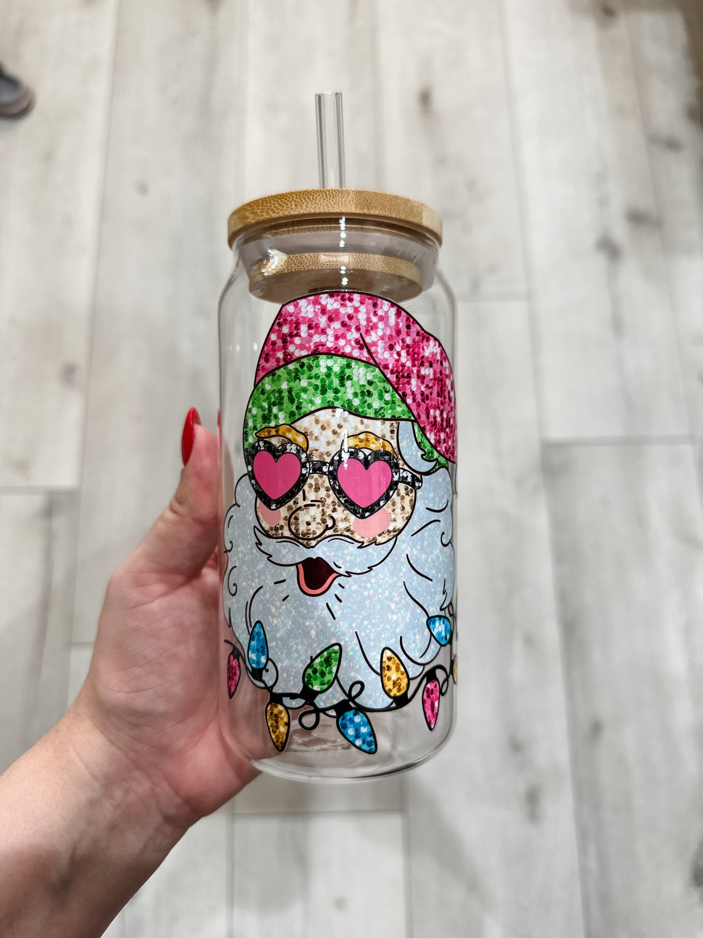 Glitter Santa Glass tumblr 20oz