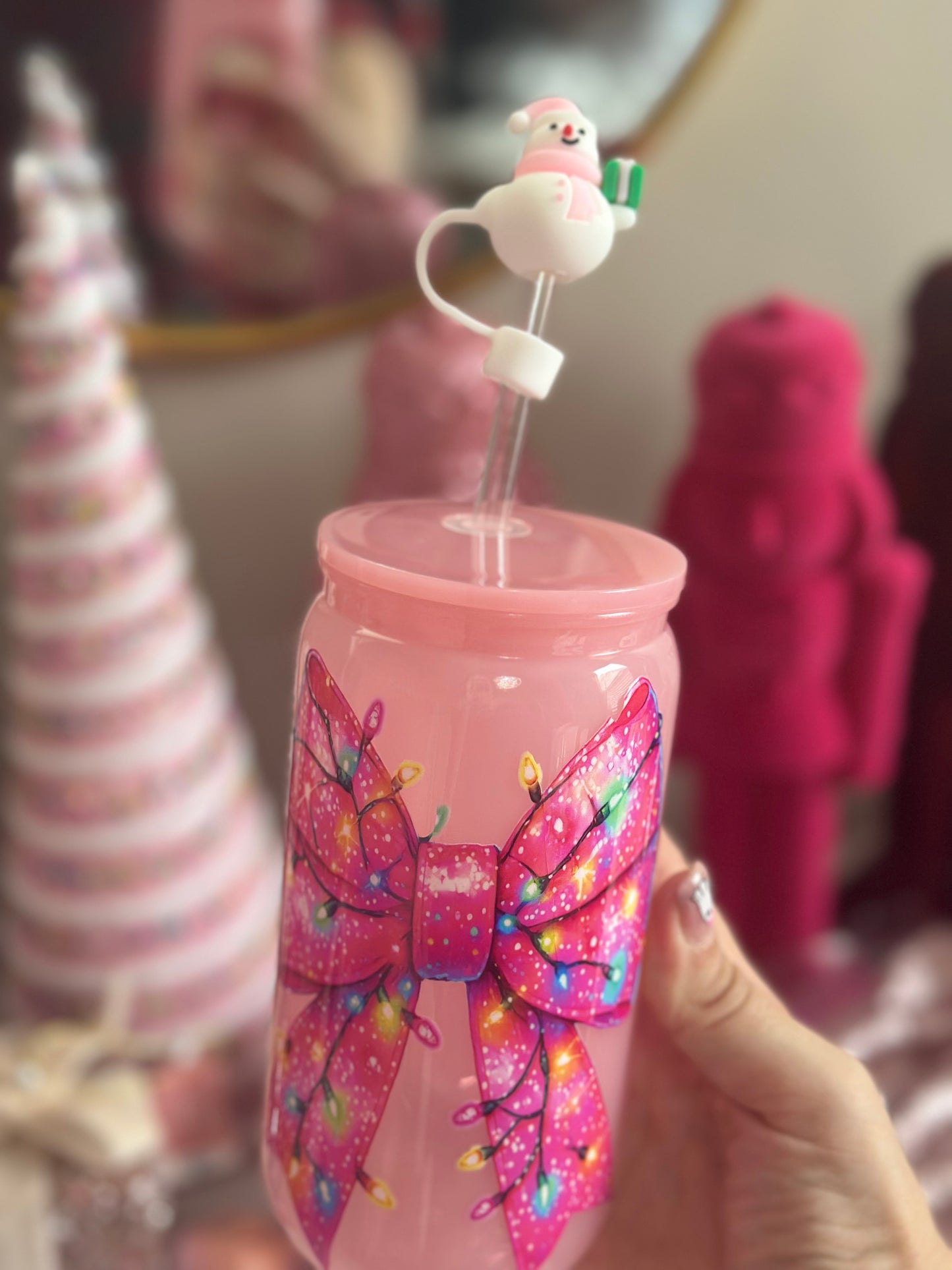 Santa Bow Pink Plastic Tumblr