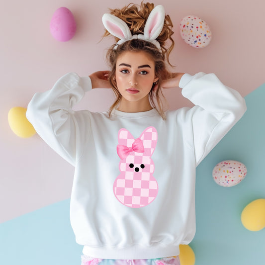 Pink Checkered Bow Bunny
