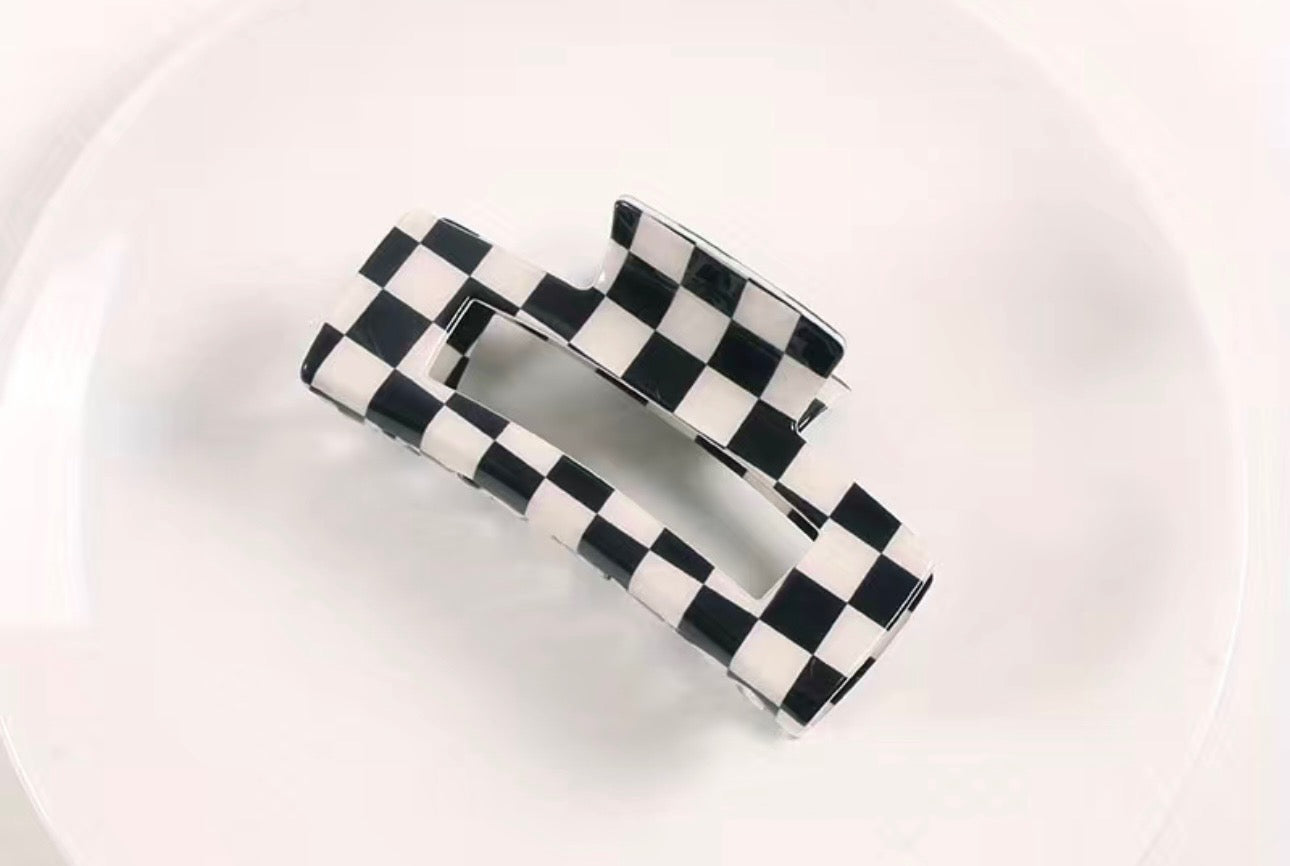 Black & White Checkered Hair Clip