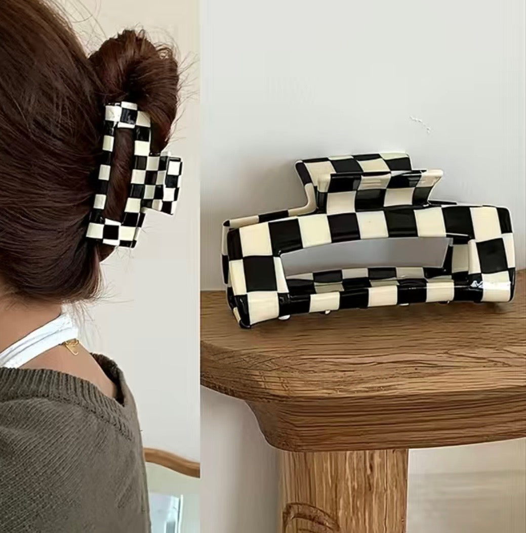 Black & White Checkered Hair Clip