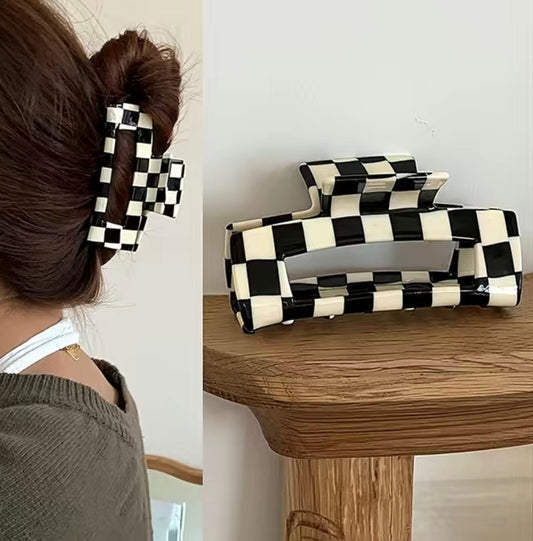 Black & White Checkered Hair Clip