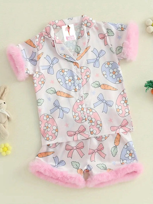 Toddler Girl Fancy Easter Pajamas - Short Sleeve
