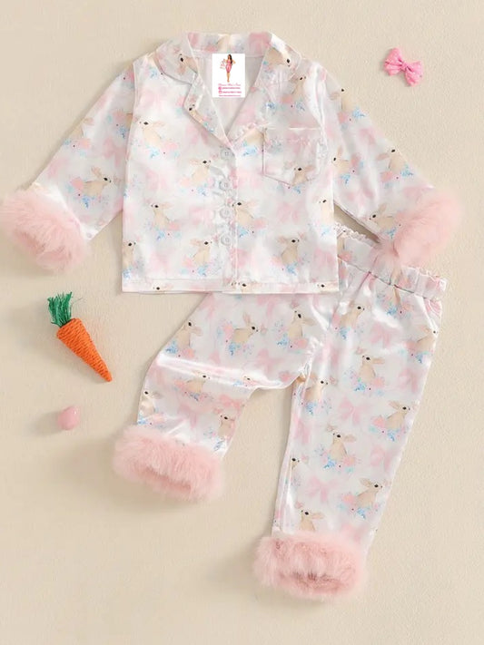 Toddler Girl Fancy Easter Pajamas -Long Sleeve White